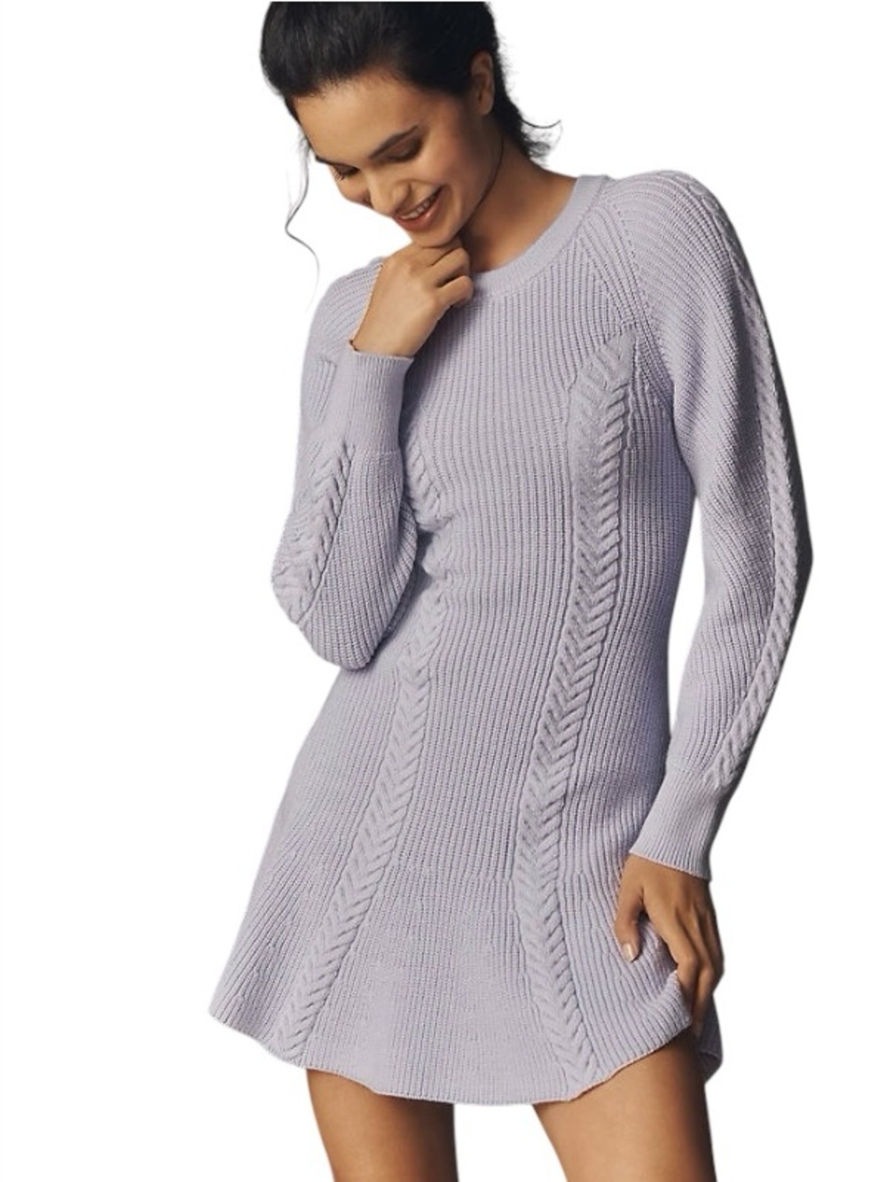 Anthropologie Lavender Cable Knit Ribbed Skater Mini Dress Size Small